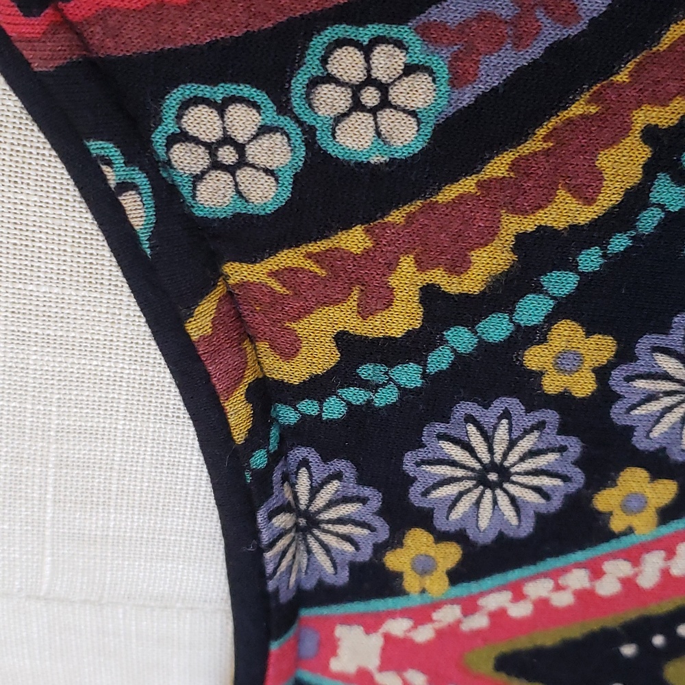 Vintage Black Boho Paisley Dress Tunic Jewel Tone Floral 3/4 Sleeve | SIZE SMALL - Picture 14 of 17